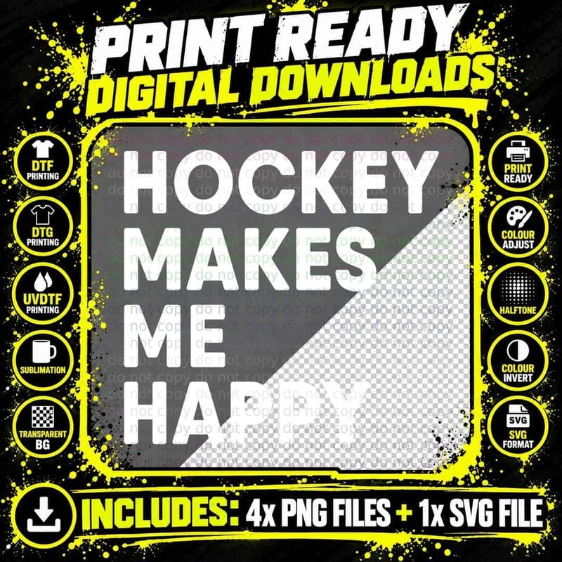 Ice Hockey Makes Me Happy Funny Hockey Pullover Hoodie Png SVG Digital Bundle