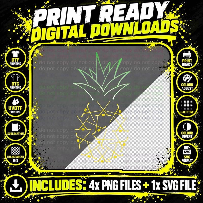 Ice Hockey Shirt Funny Hawaii Summer Aloha Pineapple Png SVG Digital Bundle