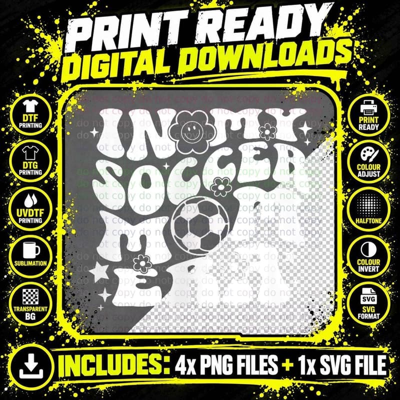 In My Soccer Mom Era Soccer Mama Groovy Sports Parent Png SVG Digital Bundle