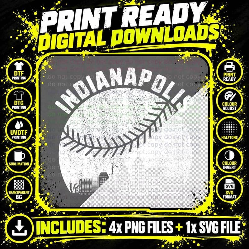 Indianapolis Skyline Baseball Fan Vintage Indiana Png SVG Digital Bundle