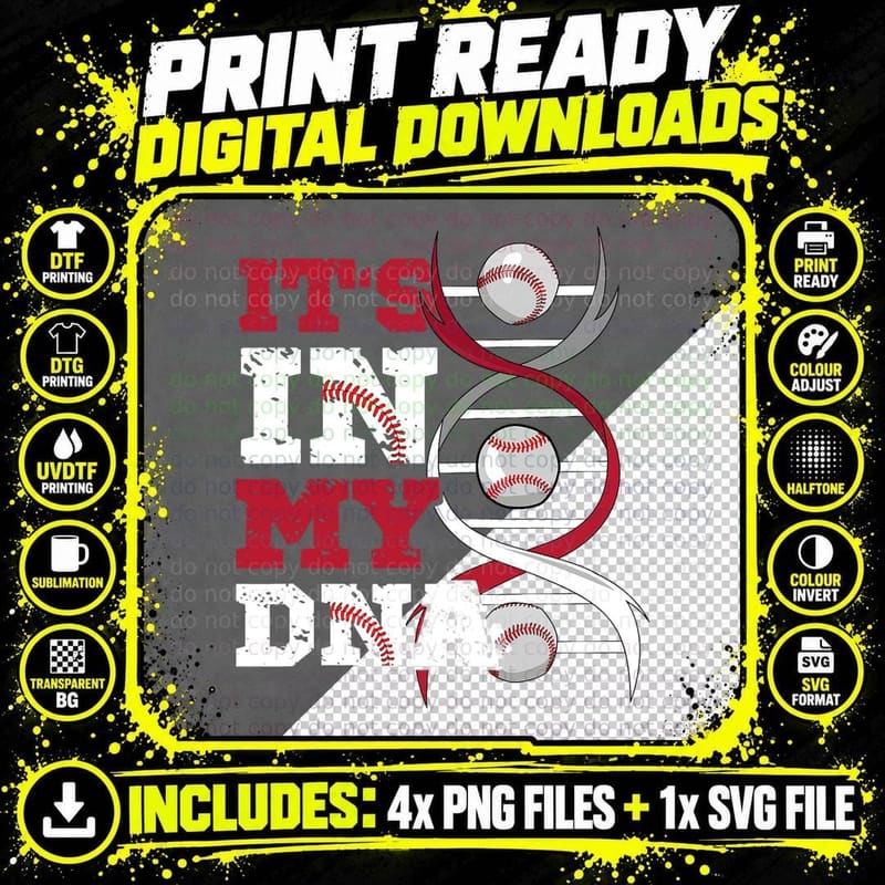 It's in My DNA, Baseball Sport Player, Baseball T-Shirt Png SVG Digital Bundle