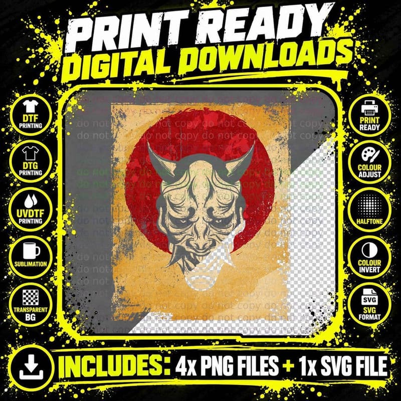 Japan Oni Mask Fighter Japanese Art Retro T-Shirt Png SVG Digital Bundle