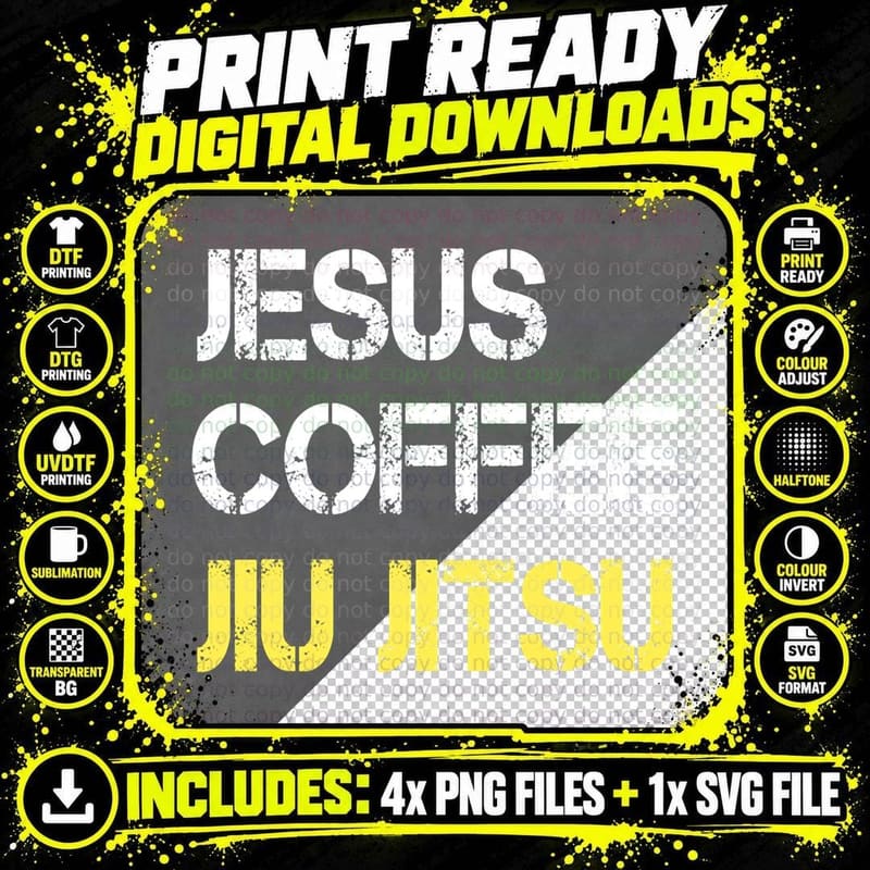 Jesus Coffee Jiu Jitsu Hoodie BJJ Wrestling MMA Png SVG Digital Bundle