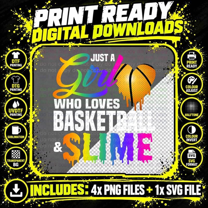 Just a Girl Who Loves Basketball and Slime Sports Gift Png SVG Digital Bundle