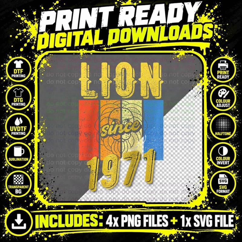 Leo Zodiac Sign 1971 Birthday Exclusive Modern Png SVG Digital Bundle