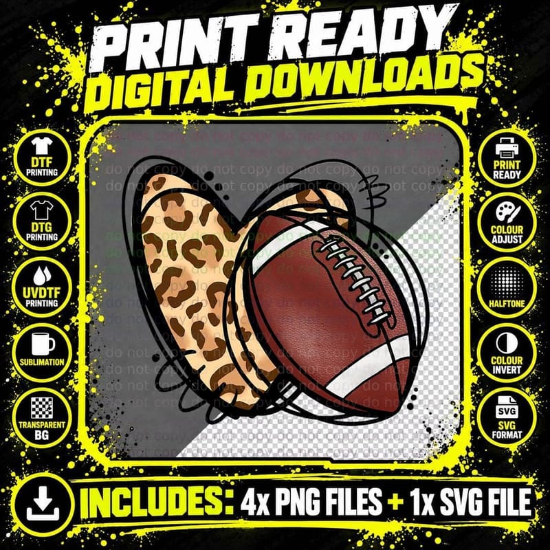 Leopard Football Love Heart Football Lover Football Png SVG Digital Bundle