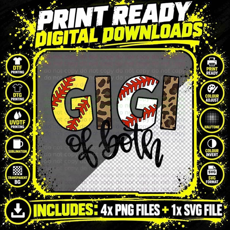 Leopard Gigi of Both Baseball Softball Grandma Mors Day Png SVG Digital Bundle