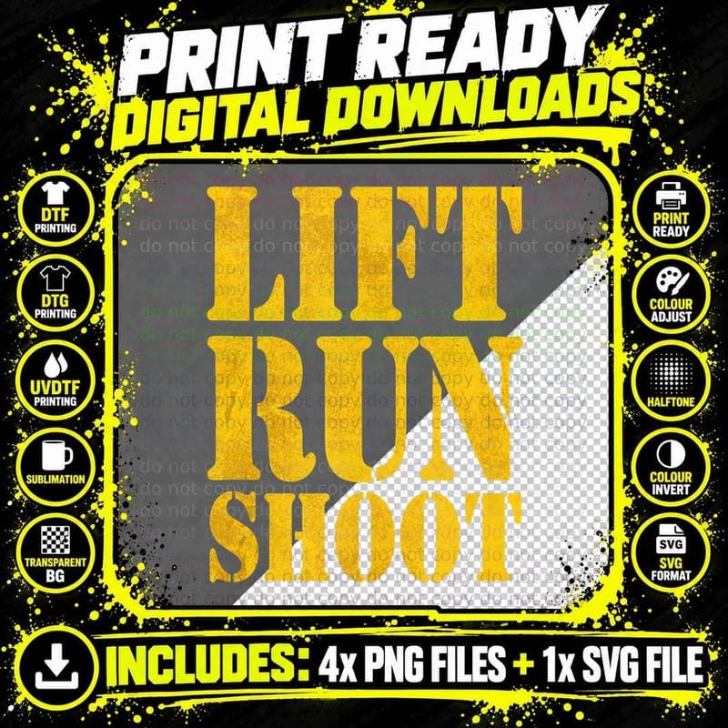 Lift Run Shoot Military Police Operator Fitness Gym Day Png SVG Digital Bundle