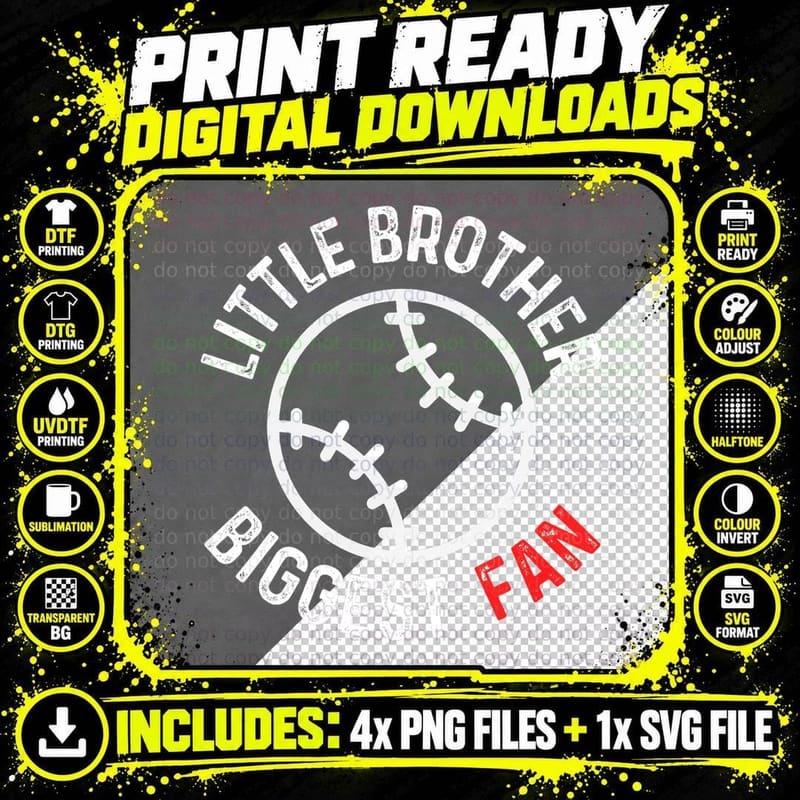 Little Bror Biggest Fan Baseball Season Boys Game Day Png SVG Digital Bundle