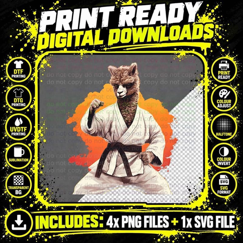 MMA Alpaca Karate T-Shirt Png SVG Digital Bundle