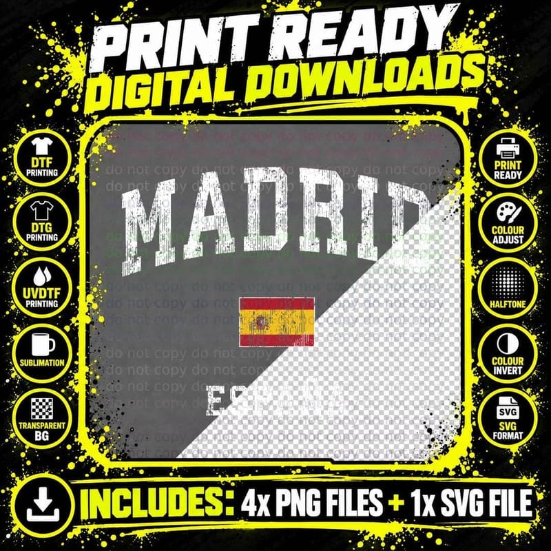 Madrid Spain Espana Vintage Athletic Sports Design Png SVG Digital Bundle