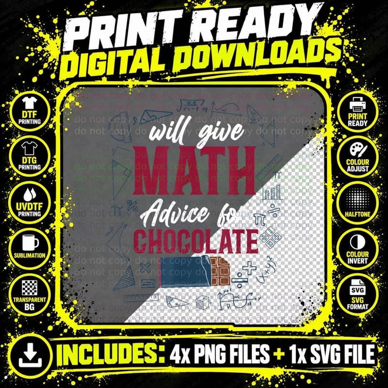 Math Teacher Nerd Student Formula Equation Chocolate Png SVG Digital Bundle