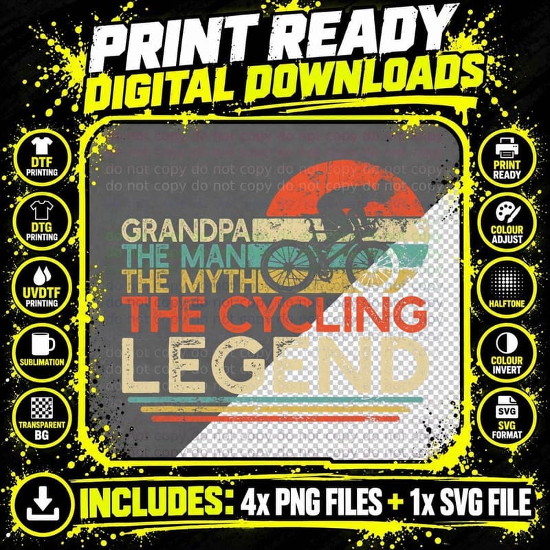Mens Vintage Cycling Grandpa the Man the Myth the Legend Png SVG Digital Bundle