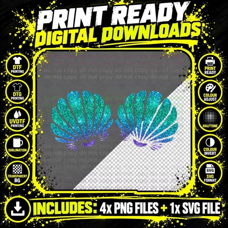 Mermaid Sea Shell Bra Costume Exclusive Modern Png SVG Digital Bundle