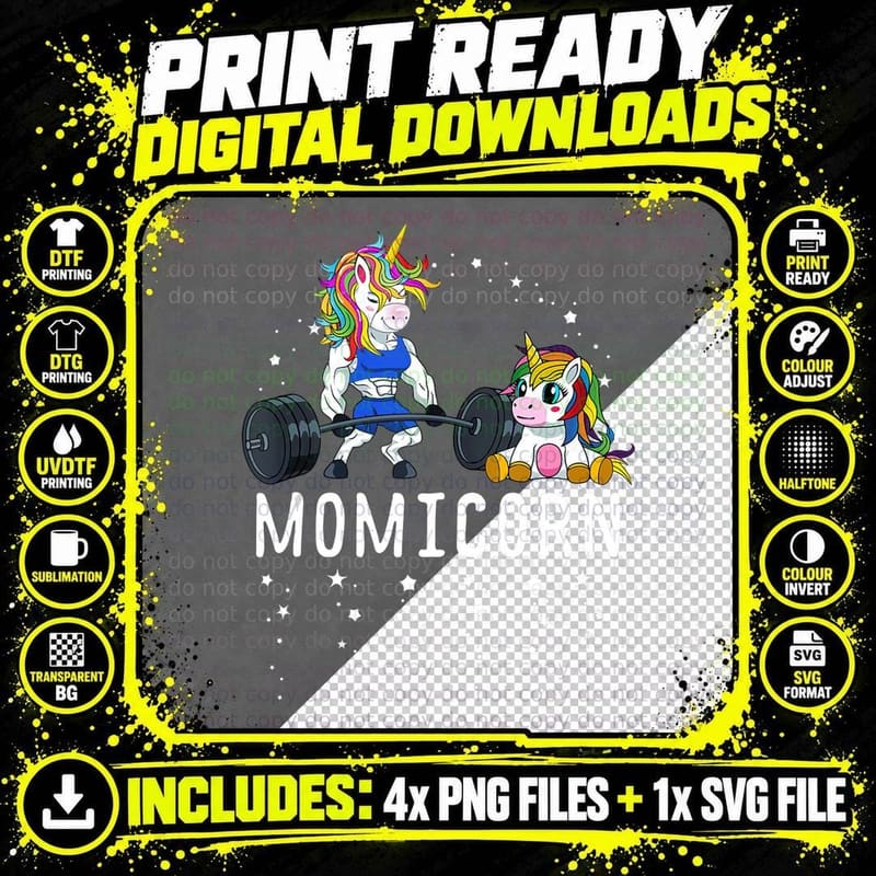 Momicorn Unicorn Mom Fitness Gym Weightlifting Gift Top Png SVG Digital Bundle