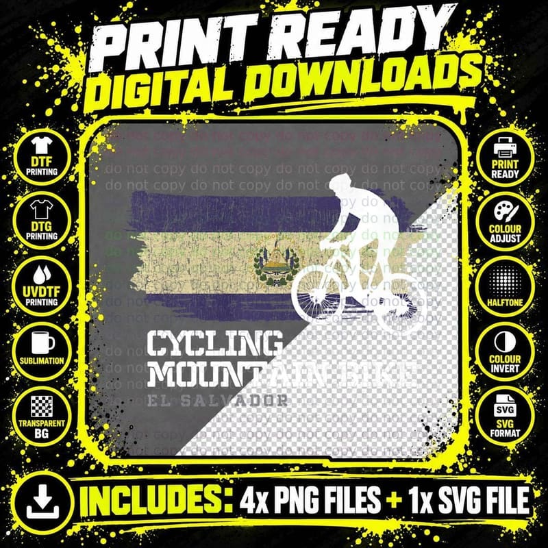 Mountain Bike El Salvador MTB Downhill Biker Biking Png SVG Digital Bundle