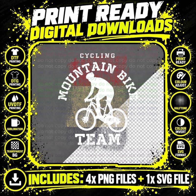 Mountain Bike France MTB Downhill Biker Biking Cycling Png SVG Digital Bundle