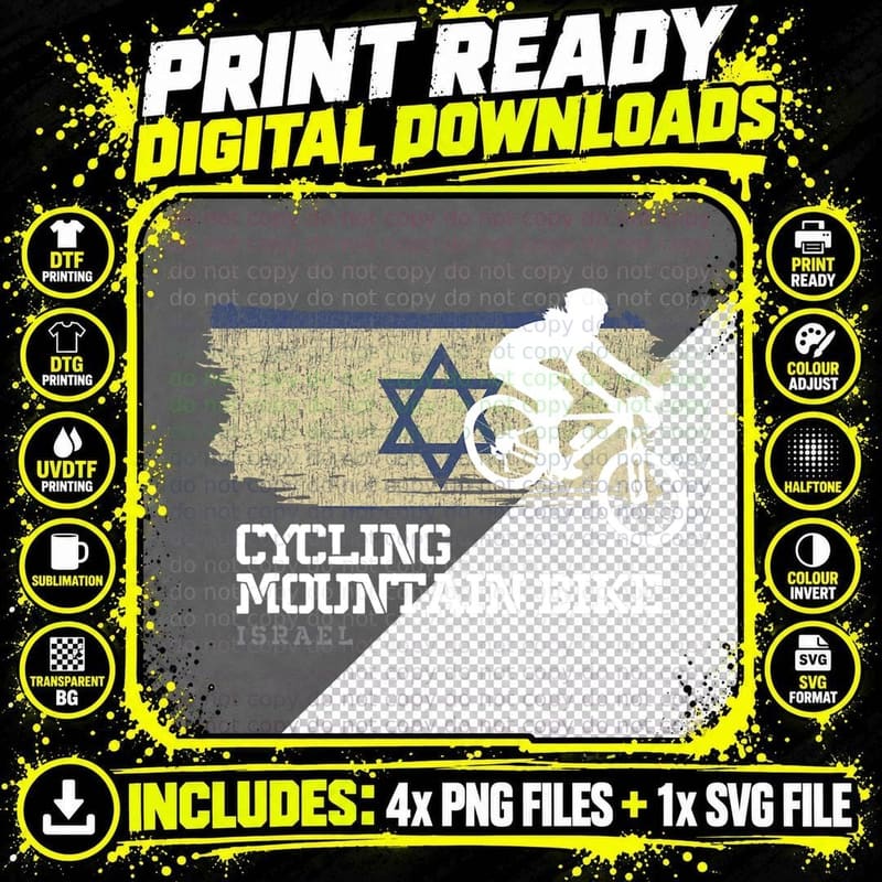 Mountain Bike Israel MTB Biker Biking Cycling T-Shirt Png SVG Digital Bundle