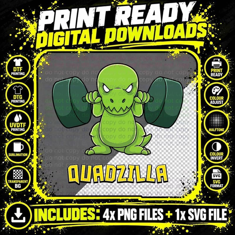 Muscle Dinosaur Gym Workout Quadzilla Quad Leg T-Shirt Png SVG Digital Bundle