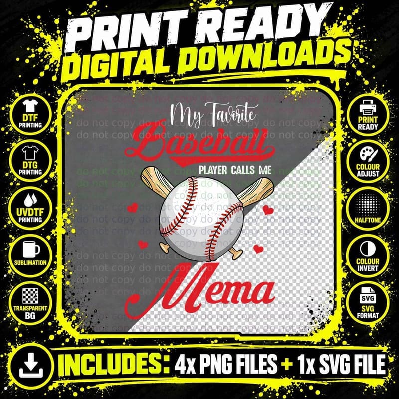 My Favorite Baseball Player Calls Me Mema T-Shirt Png SVG Digital Bundle