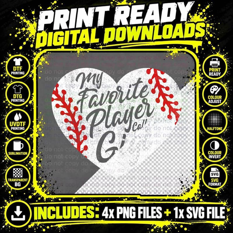 My Favorite Player Calls Me Gigi Baseball Heart Cute Png SVG Digital Bundle