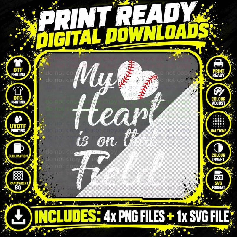 My Heart Is on That Field Baseball Softball Mom Gifts Png SVG Digital Bundle