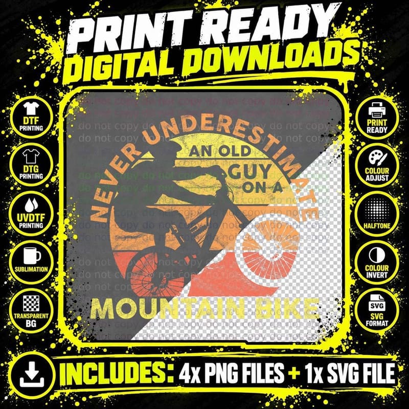 Never Underestimate an Old Guy on a Mountain Bike Png SVG Digital Bundle