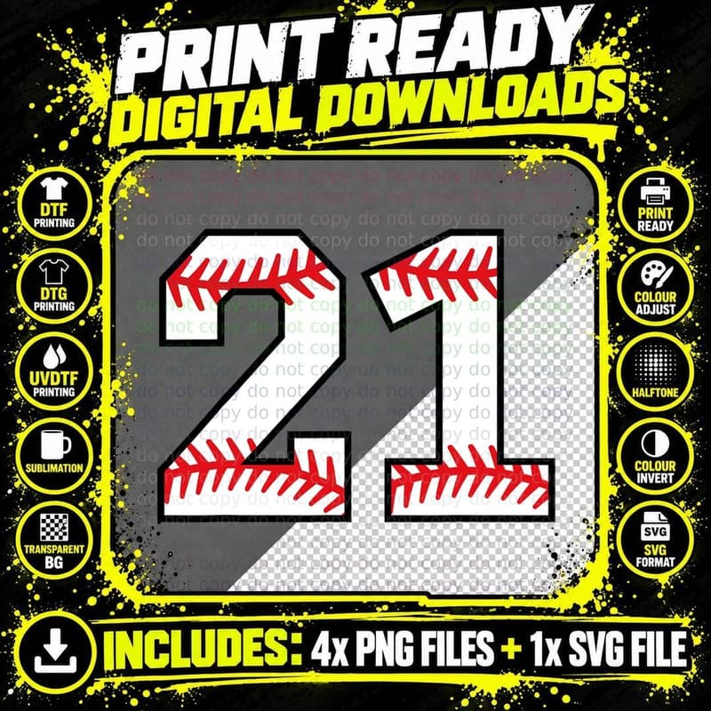 Number 21 Baseball Favorite Number T-Shirt Png SVG Digital Bundle