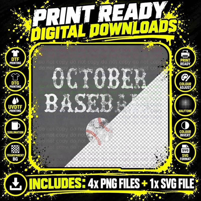 October Baseball Vintage Playoff Gift T Men Women Boys Png SVG Digital Bundle