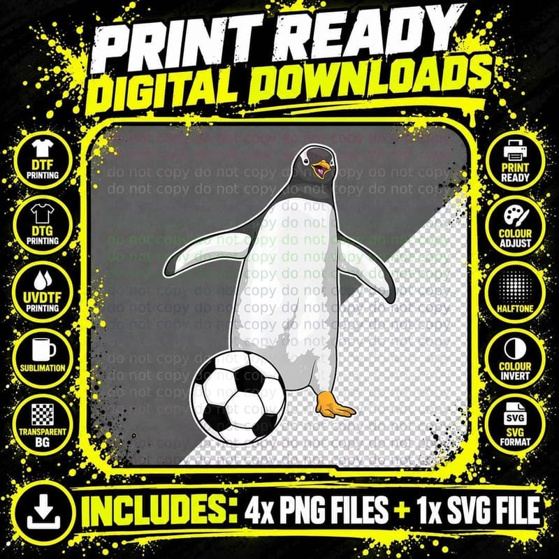 Penguin Soccer Player Soccer Sports Exclusive Modern Png SVG Digital Bundle