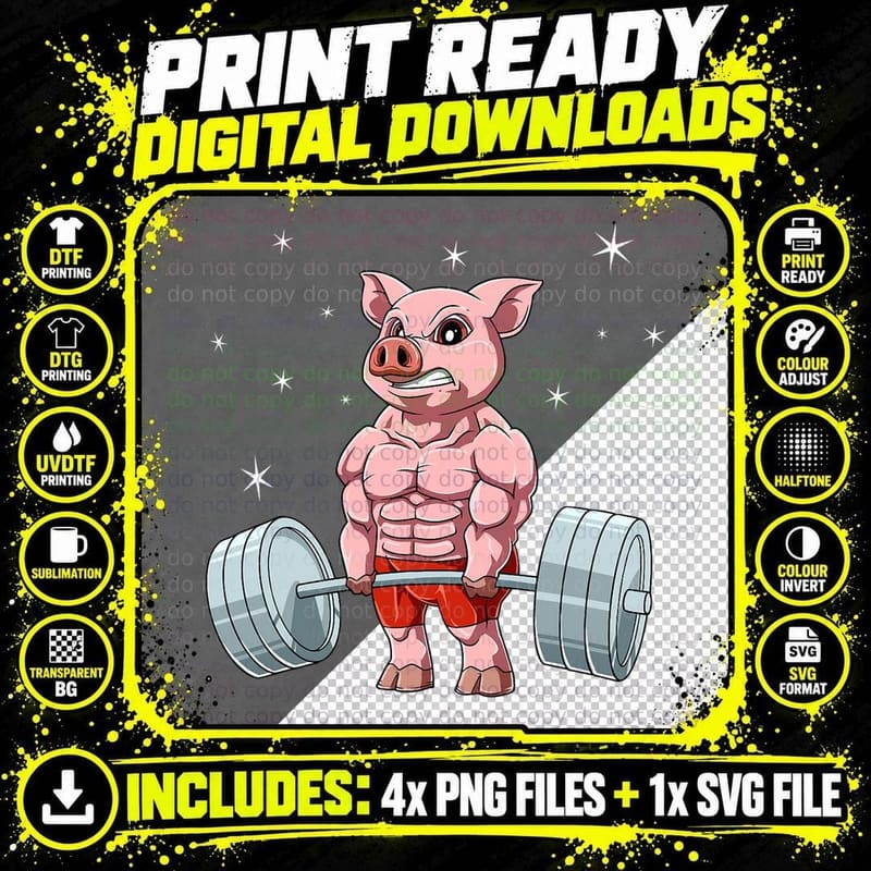 Pig Weightlifting Fitness Gym for a Animal Lover T-Shirt Png SVG Digital Bundle
