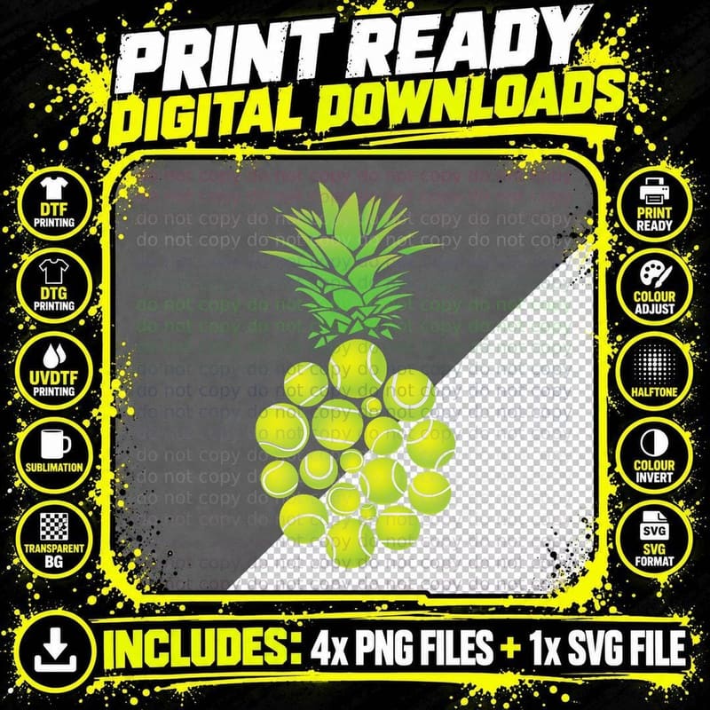 Pineapple Tennis Balls Funny Fruit Hawaii Hawaiian Ace Png SVG Digital Bundle