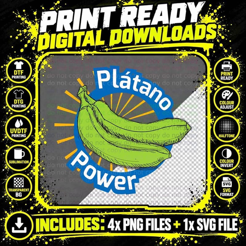 Platano Power Dominican Spanish Baseball Cool Graphic T Png SVG Digital Bundle