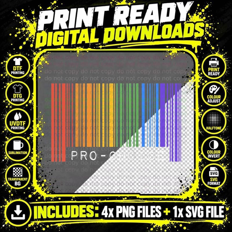 Pro Choice Pro Feminism Gay Pride Flag Barcode Equality Png SVG Digital Bundle