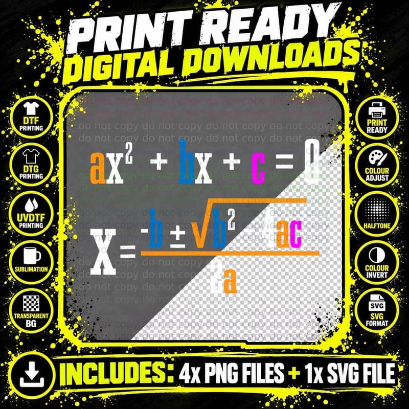 Quadratic Formula for Math Class ------ T-Shirt Png SVG Digital Bundle