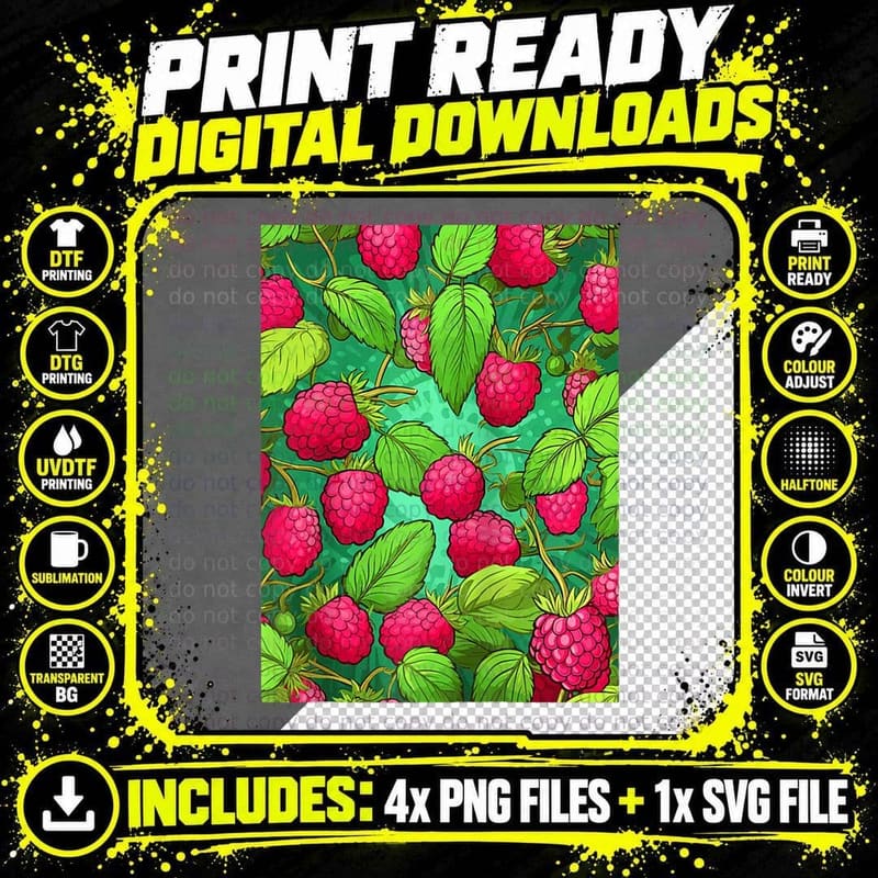 Raspberry Fruit Raspberry Motif Vegan Garden Png SVG Digital Bundle