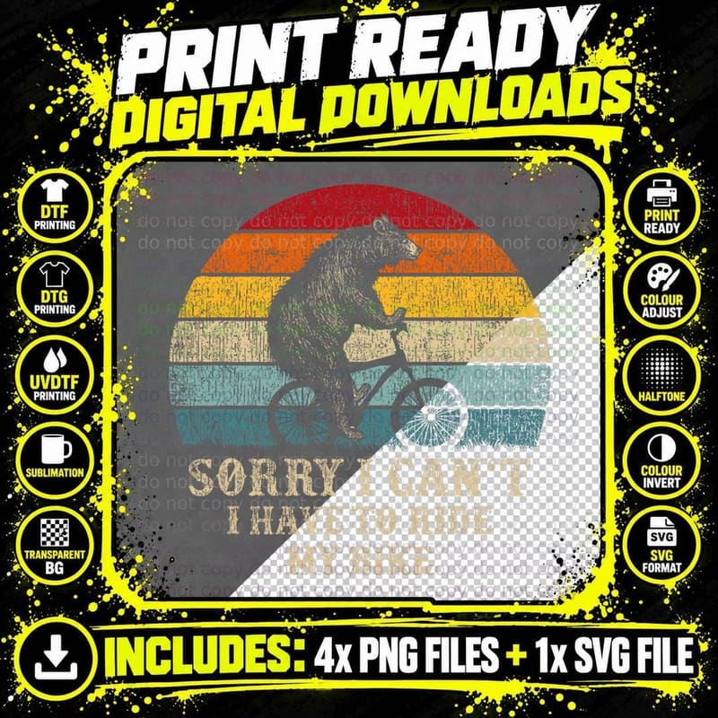 Retro Funny Biking for Cyclist Bicycle Cycling 70s Sun Png SVG Digital Bundle
