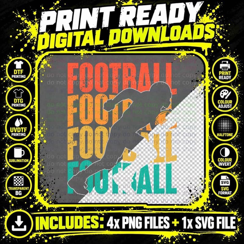 Retro Vintage American Football Season Party Footballer Png SVG Digital Bundle