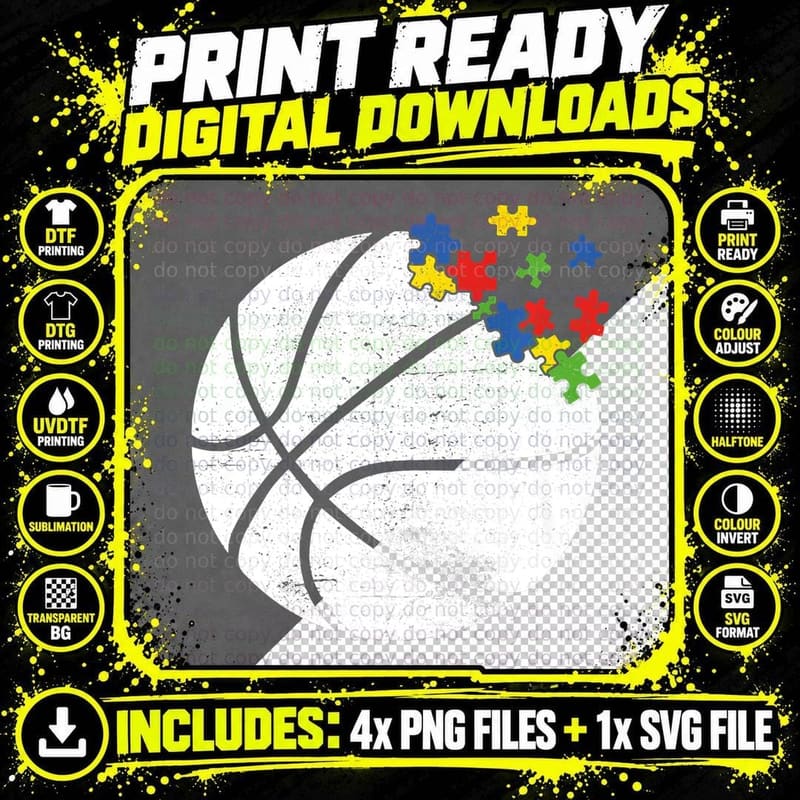 Retro Vintage Basketball Heart Autism Awareness Sport Png SVG Digital Bundle