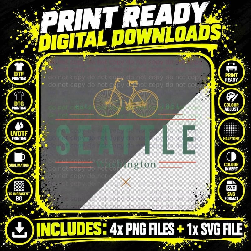Seattle Washington Cycling Bicycle Bike Souvenir Png SVG Digital Bundle