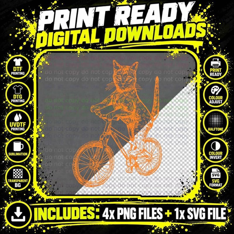 Seembo Cat Cycling Bicycle Bicycling Riding Bike Fun Png SVG Digital Bundle