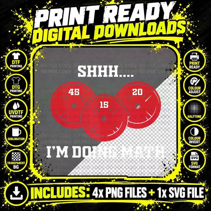 Shhh I'm Doing Math Weight Lifting Gym Lover Motivation Png SVG Digital Bundle