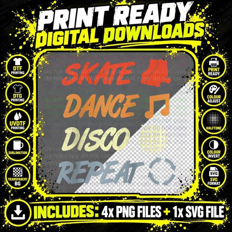 Skate Disco Roller Skating Fan Exclusive Modern Png SVG Digital Bundle