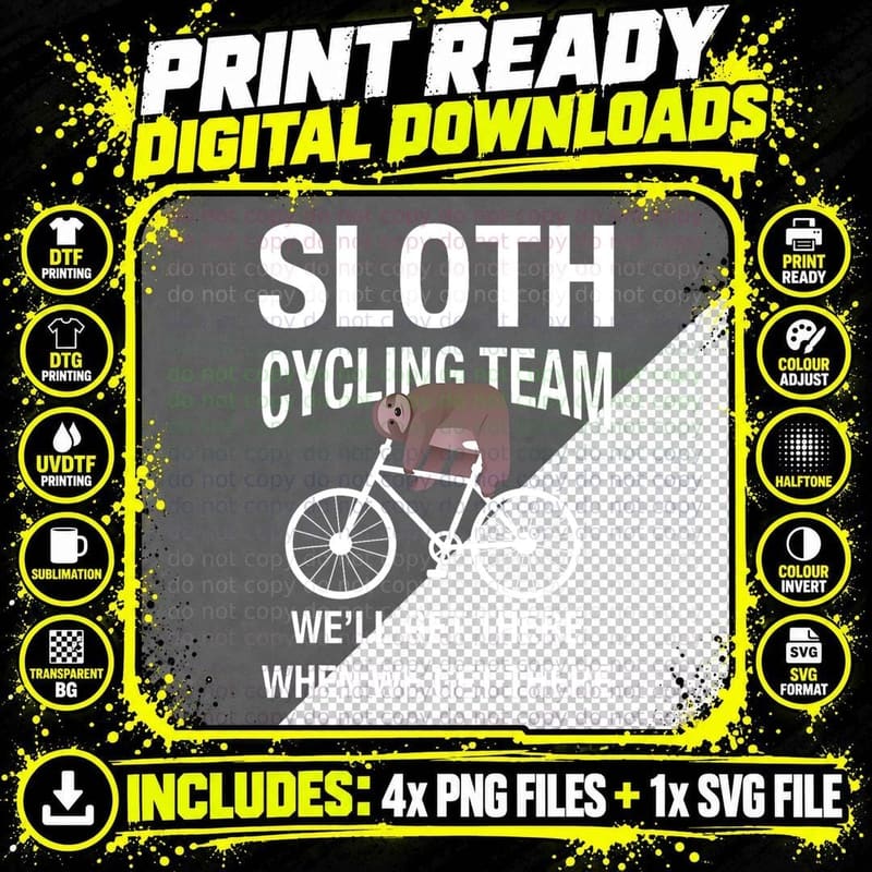 Sloth Cycling Team - Lazy Sloth Sleeping on Bicycle T Png SVG Digital Bundle
