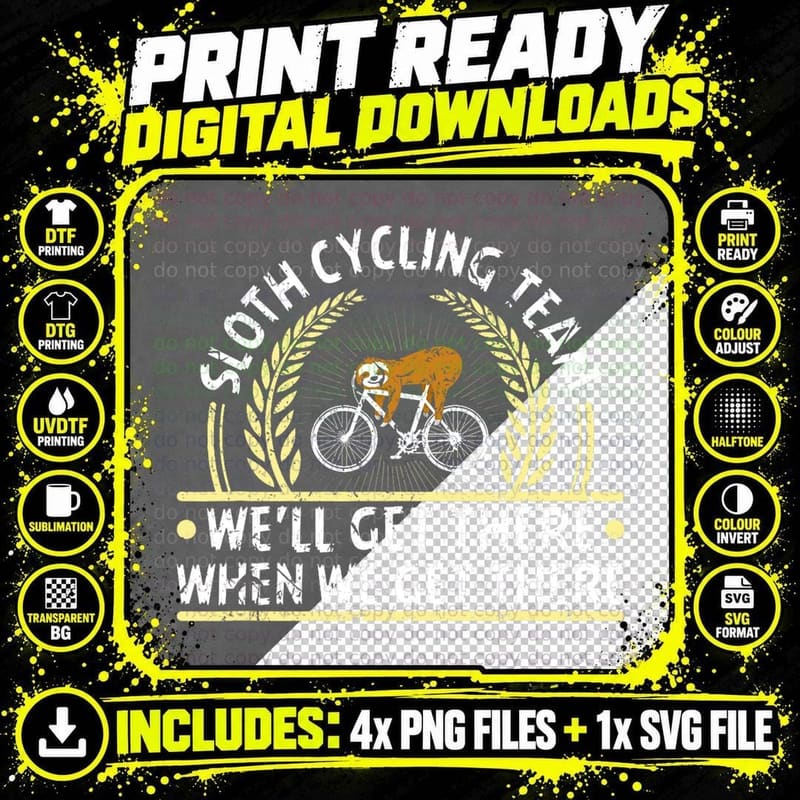 Sloth Cycling Team Funny Biking Cycling Bike Bicycle Png SVG Digital Bundle