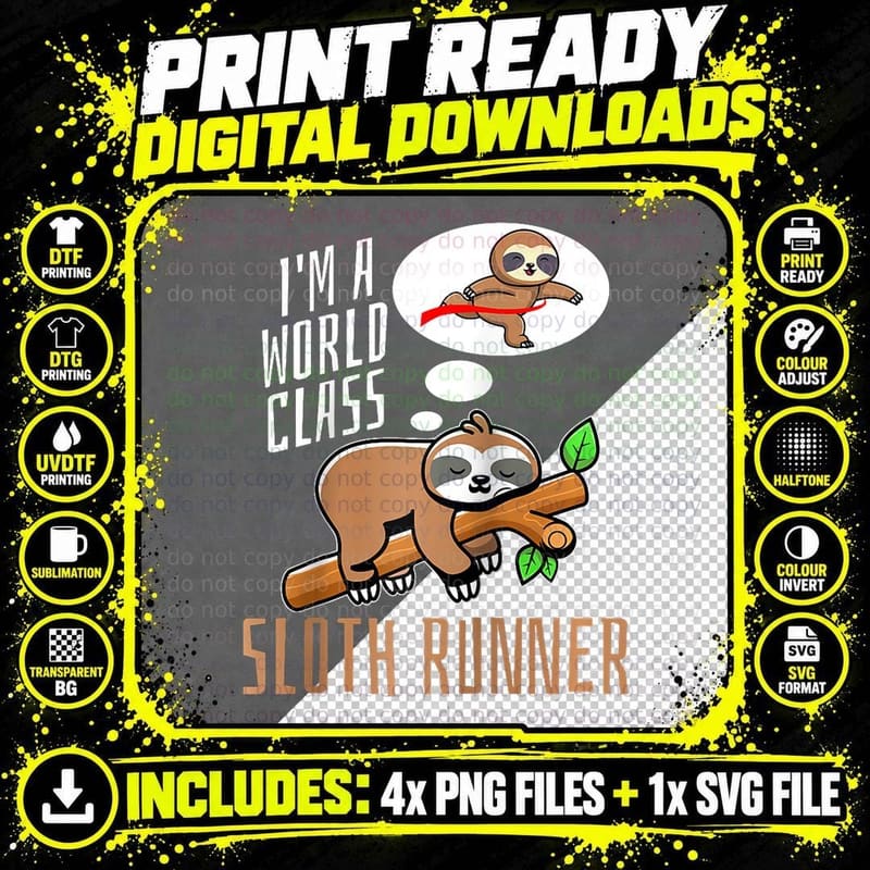 Sloth Runner - Animal Wildlife Sloth Running Png SVG Digital Bundle