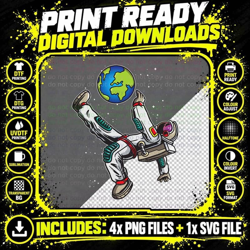 Soccer Astronaut in Galaxy Astronomy Gifts Men Women Png SVG Digital Bundle
