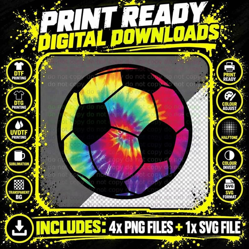 Soccer Football Tie Dye Rainbow Kids Boys Teenage Men Png SVG Digital Bundle