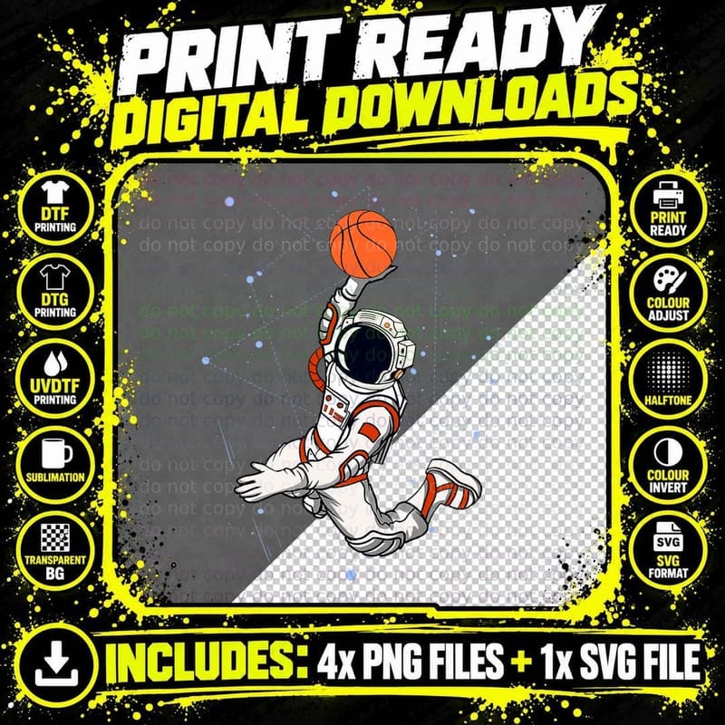 Space Astronaut Basketball Player Bball Player T-Shirt Png SVG Digital Bundle