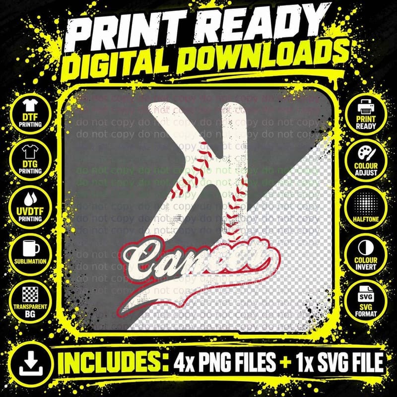 Strike Out Cancer Trendy Baseball to Support T-Shirt Png SVG Digital Bundle